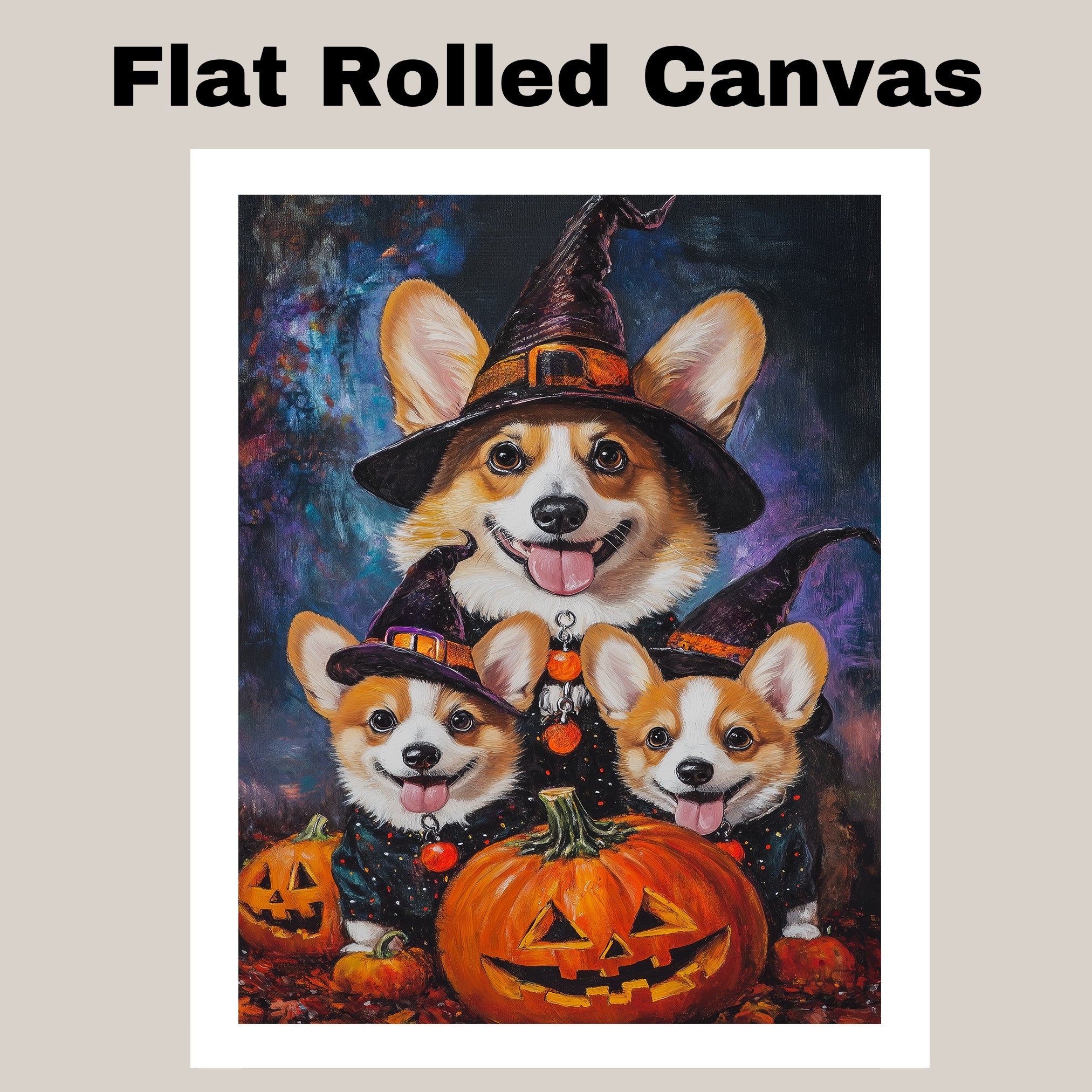 Corgi Dog Halloween Canvas Wall Art with Pumpkins Rustic Fall Accent for Cozy Autumn Homes and Dog Lovers on Ready to Hang 1.5" Thick Canvas Wrap, Floating Framed Canvas, Flat Rolled Canvas