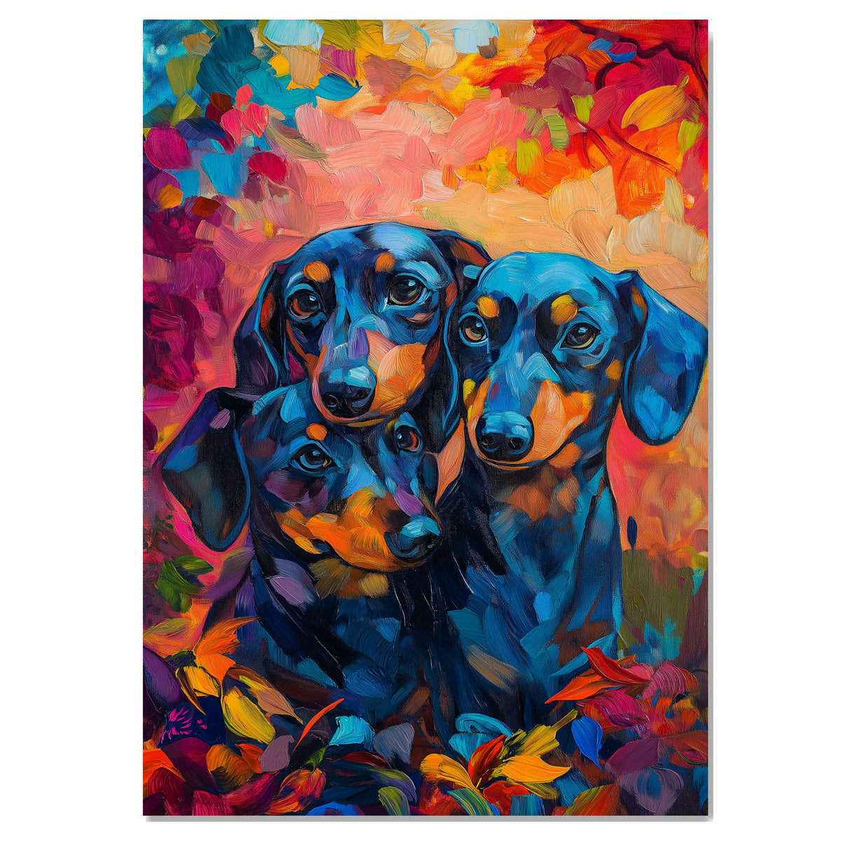 Dachshund Couple with Heart Collars Romantic Dog Artwork for Pet Lovers and Cozy Rustic Valentine Decor on Ready to Hang 1.5" Thick Canvas Wrap, Floating Framed Canvas, Flat Rolled Canvas