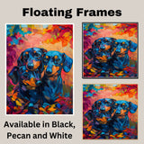 Dachshund Couple with Heart Collars Romantic Dog Artwork for Pet Lovers and Cozy Rustic Valentine Decor on Ready to Hang 1.5" Thick Canvas Wrap, Floating Framed Canvas, Flat Rolled Canvas