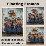 Mother Fox with Three Baby Foxes Wearing Patriotic Hats and Dresses on Ready to Hang 1.5" Thick Canvas Wrap, Floating Framed Canvas, Flat Rolled Canvas