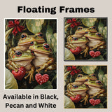 Frog Family Holding Hearts Whimsical Frog Artwork for Nature Lovers and Cozy Home Decor on Ready to Hang 1.5" Thick Canvas Wrap, Floating Framed Canvas, Flat Rolled Canvas