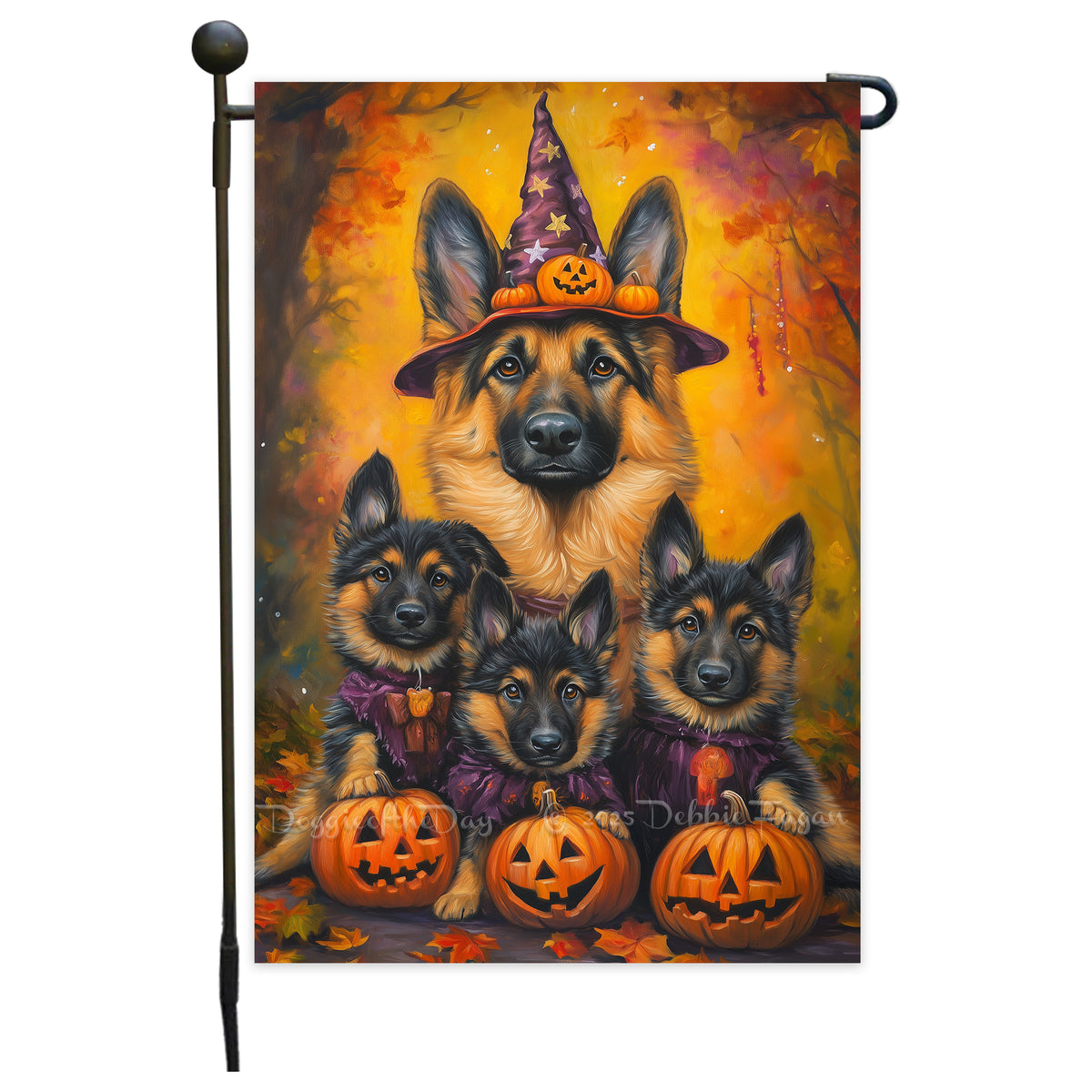 Halloween Garden Flag German Shepherd Dog Witch Hat Pumpkin Outdoor Decorative Flag Thanksgiving Porch Yard Garden Banner House Decoration for Patio Holiday Fall Decor
