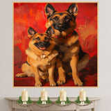 German Shepherd Couple Romantic Dog Artwork for Pet Lovers and Cozy Rustic Home Decor on Ready to Hang 1.5" Thick Canvas Wrap, Floating Framed Canvas, Flat Rolled Canvas