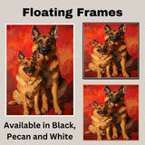 German Shepherd Couple Romantic Dog Artwork for Pet Lovers and Cozy Rustic Home Decor on Ready to Hang 1.5" Thick Canvas Wrap, Floating Framed Canvas, Flat Rolled Canvas