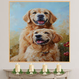 Golden Retriever Couple Romantic Dog Artwork for Pet Lovers and Bright Cheerful Home Decor on Ready to Hang 1.5" Thick Canvas Wrap, Floating Framed Canvas, Flat Rolled Canvas