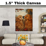 Golden Retriever Couple in Autumn Field Romantic Dog Artwork for Pet Lovers and Cozy Rustic Home Decor on Ready to Hang 1.5" Thick Canvas Wrap, Floating Framed Canvas, Flat Rolled Canvas