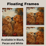 Golden Retriever Couple in Autumn Field Romantic Dog Artwork for Pet Lovers and Cozy Rustic Home Decor on Ready to Hang 1.5" Thick Canvas Wrap, Floating Framed Canvas, Flat Rolled Canvas