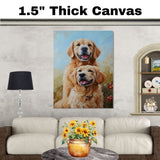 Golden Retriever Couple Romantic Dog Artwork for Pet Lovers and Bright Cheerful Home Decor on Ready to Hang 1.5" Thick Canvas Wrap, Floating Framed Canvas, Flat Rolled Canvas