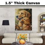 Golden Retriever Couple in Wildflowers Romantic Dog Artwork for Pet Lovers and Cozy Nature Inspired Home Decor on Ready to Hang 1.5" Thick Canvas Wrap, Floating Framed Canvas, Flat Rolled Canvas