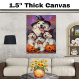 Great Pyrenees Dog Halloween Canvas Wall Art with Pumpkins and Witch Hats Rustic Fall Farmhouse Decor on Ready to Hang 1.5" Thick Canvas Wrap, Floating Framed Canvas, Flat Rolled Canvas