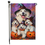 Great Pyrenees Dog Wearing Witch Hat Pumpkins Halloween Outdoor Yard Flag for Pet Lovers Halloween Garden Flag Decorations for Farmhouse Yard Lawn Banner