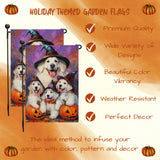 Great Pyrenees Dog Wearing Witch Hat Pumpkins Halloween Outdoor Yard Flag for Pet Lovers Halloween Garden Flag Decorations for Farmhouse Yard Lawn Banner