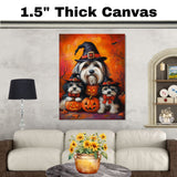 Havanese Dog Halloween Canvas Wall Art with Pumpkins Rustic Fall Farmhouse Decor for Cozy Autumn Homes on Ready to Hang 1.5" Thick Canvas Wrap, Floating Framed Canvas, Flat Rolled Canvas