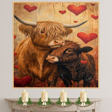 Highland Cow and Calf Portrait Rustic Farm Animal Artwork for Cozy Country Homes and Animal Lovers on Ready to Hang 1.5" Thick Canvas Wrap, Floating Framed Canvas, Flat Rolled Canvas