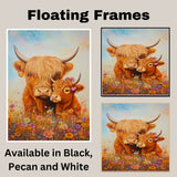 Highland Cow and Calf Colorful Farm Animal Artwork for Rustic Country Homes and Animal Lovers on Ready to Hang 1.5" Thick Canvas Wrap, Floating Framed Canvas, Flat Rolled Canvas