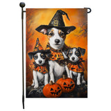 Jack Russell Halloween Puppy Garden Flag with Pumpkin Flag for Outside Thanksgiving Home Decorative Yard Flag for Outdoor Fall Decoration Dog Witch Hat Flags