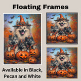 Keeshond Puppies Halloween Canvas Wall Art with Pumpkins and Witch Hats Rustic Fall Farmhouse Decor for Cozy Autumn Homes on Ready to Hang 1.5" Thick Canvas Wrap, Floating Framed Canvas, Flat Rolled Canvas