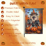 Keeshond Witch Hat Pumpkin Bat Halloween Garden Flag for Spooky Outdoor Decorations Autumn Farmhouse Garden Patio Seasonal Jack-O-Lantern Yard Decor