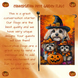 Lhasa Apso Wearing Witch Hat with Pumpkins Halloween Garden Flag for Outside Front Door Lawn Porch Patio Welcome Outdoor Fall Decoration for Thanksgiving Party
