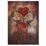 Lion Couple with Heart Romantic Wildlife Artwork for Animal Lovers and Rustic Bold Home Decor on Ready to Hang 1.5" Thick Canvas Wrap, Floating Framed Canvas, Flat Rolled Canvas