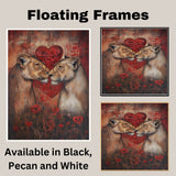 Lion Couple with Heart Romantic Wildlife Artwork for Animal Lovers and Rustic Bold Home Decor on Ready to Hang 1.5" Thick Canvas Wrap, Floating Framed Canvas, Flat Rolled Canvas