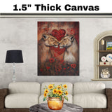 Lion Couple with Heart Romantic Wildlife Artwork for Animal Lovers and Rustic Bold Home Decor on Ready to Hang 1.5" Thick Canvas Wrap, Floating Framed Canvas, Flat Rolled Canvas