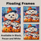 Maltese Dog Halloween Canvas Wall Art with Witch Hat and Pumpkin Rustic Fall Farmhouse Decor for Autumn on Ready to Hang 1.5" Thick Canvas Wrap, Floating Framed Canvas, Flat Rolled Canvas
