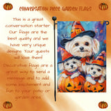 Maltese Dog Witch Hat Pumpkin Lantern Garden Flag Banner for Patio Party Fall Outdoor Decoration for Porch Lawn Pathway Dog Lovers Holiday Gift for Halloween