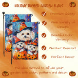 Maltese Dog Witch Hat Pumpkin Lantern Garden Flag Banner for Patio Party Fall Outdoor Decoration for Porch Lawn Pathway Dog Lovers Holiday Gift for Halloween