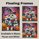 Malti Tzu Dog Halloween Canvas Wall Art with Pumpkins Rustic Fall Farmhouse Decor for Cozy Autumn Homes and Pet Lovers on Ready to Hang 1.5" Thick Canvas Wrap, Floating Framed Canvas, Flat Rolled Canvas