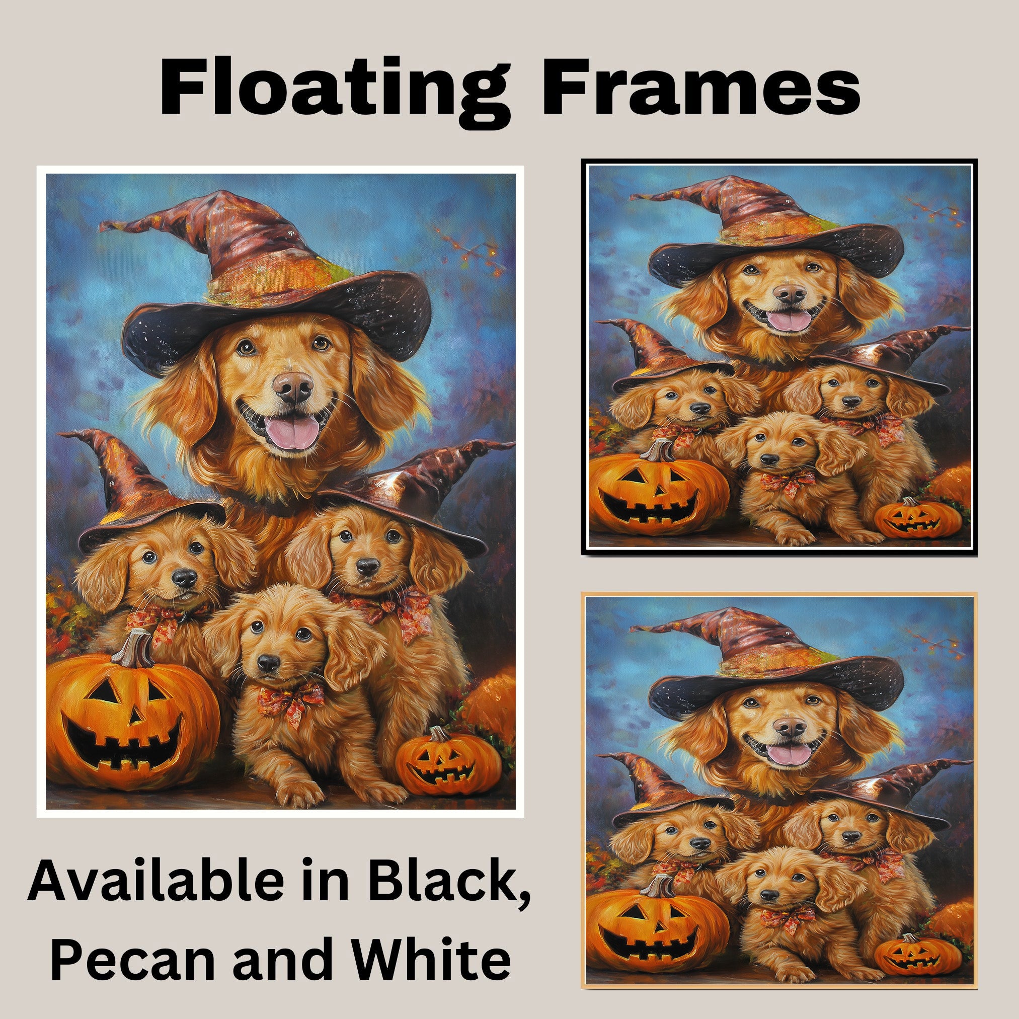 Nova Scotia Duck Tolling Retriever Halloween Canvas Wall Art with Pumpkins Rustic Fall Farmhouse Decor on Ready to Hang 1.5" Thick Canvas Wrap, Floating Framed Canvas, Flat Rolled Canvas