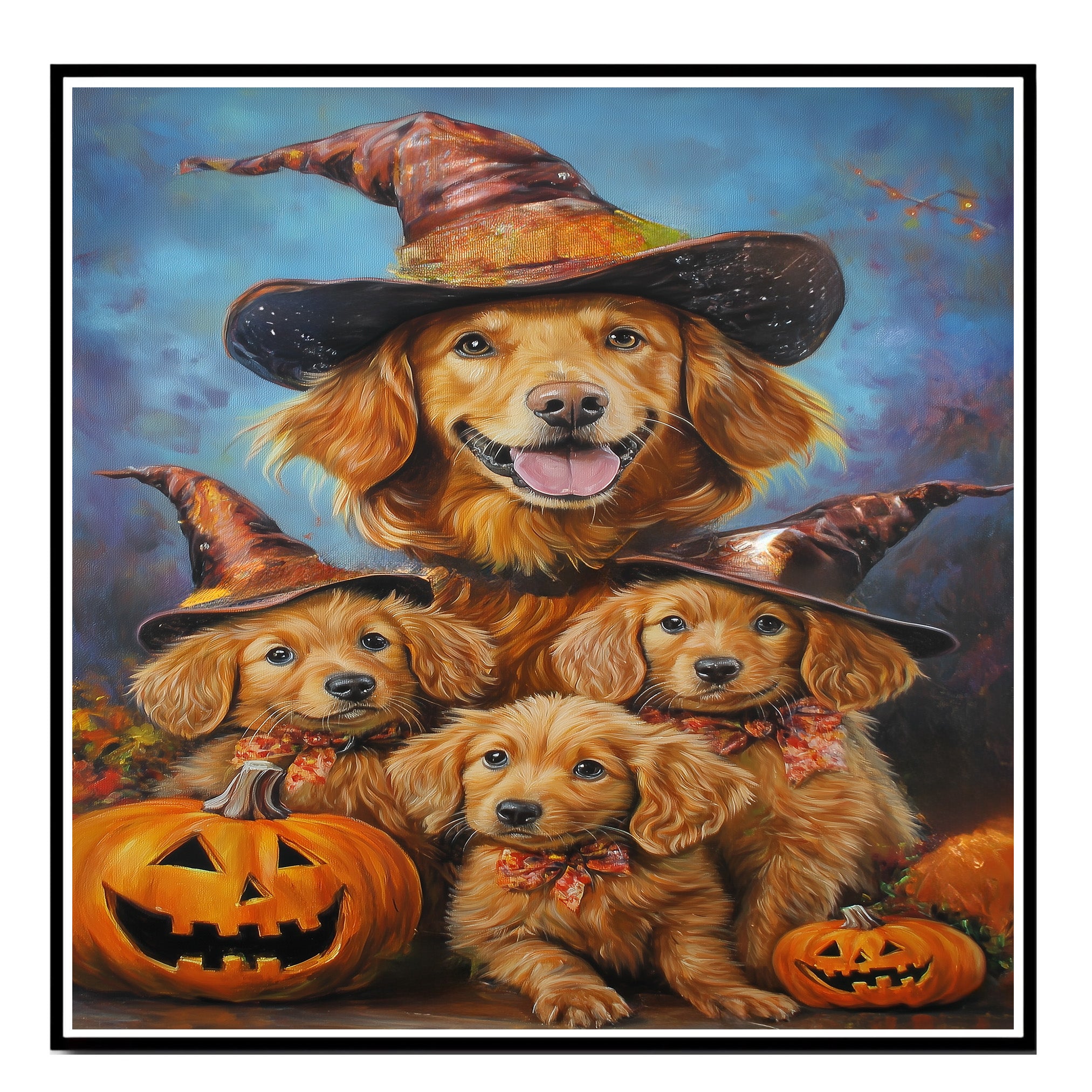 Nova Scotia Duck Tolling Retriever Halloween Canvas Wall Art with Pumpkins Rustic Fall Farmhouse Decor on Ready to Hang 1.5" Thick Canvas Wrap, Floating Framed Canvas, Flat Rolled Canvas