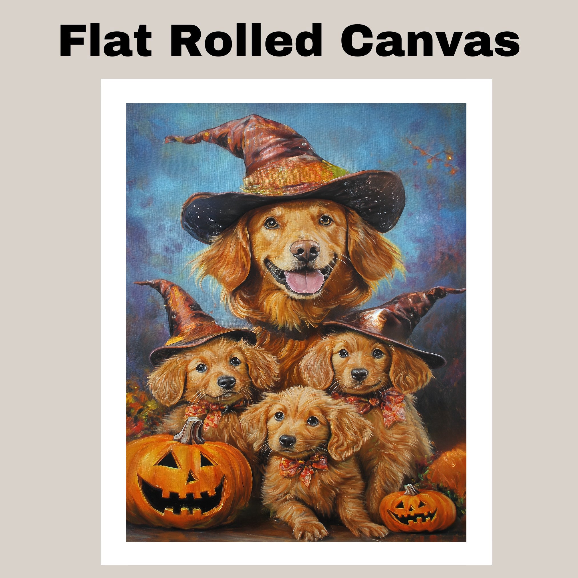 Nova Scotia Duck Tolling Retriever Halloween Canvas Wall Art with Pumpkins Rustic Fall Farmhouse Decor on Ready to Hang 1.5" Thick Canvas Wrap, Floating Framed Canvas, Flat Rolled Canvas