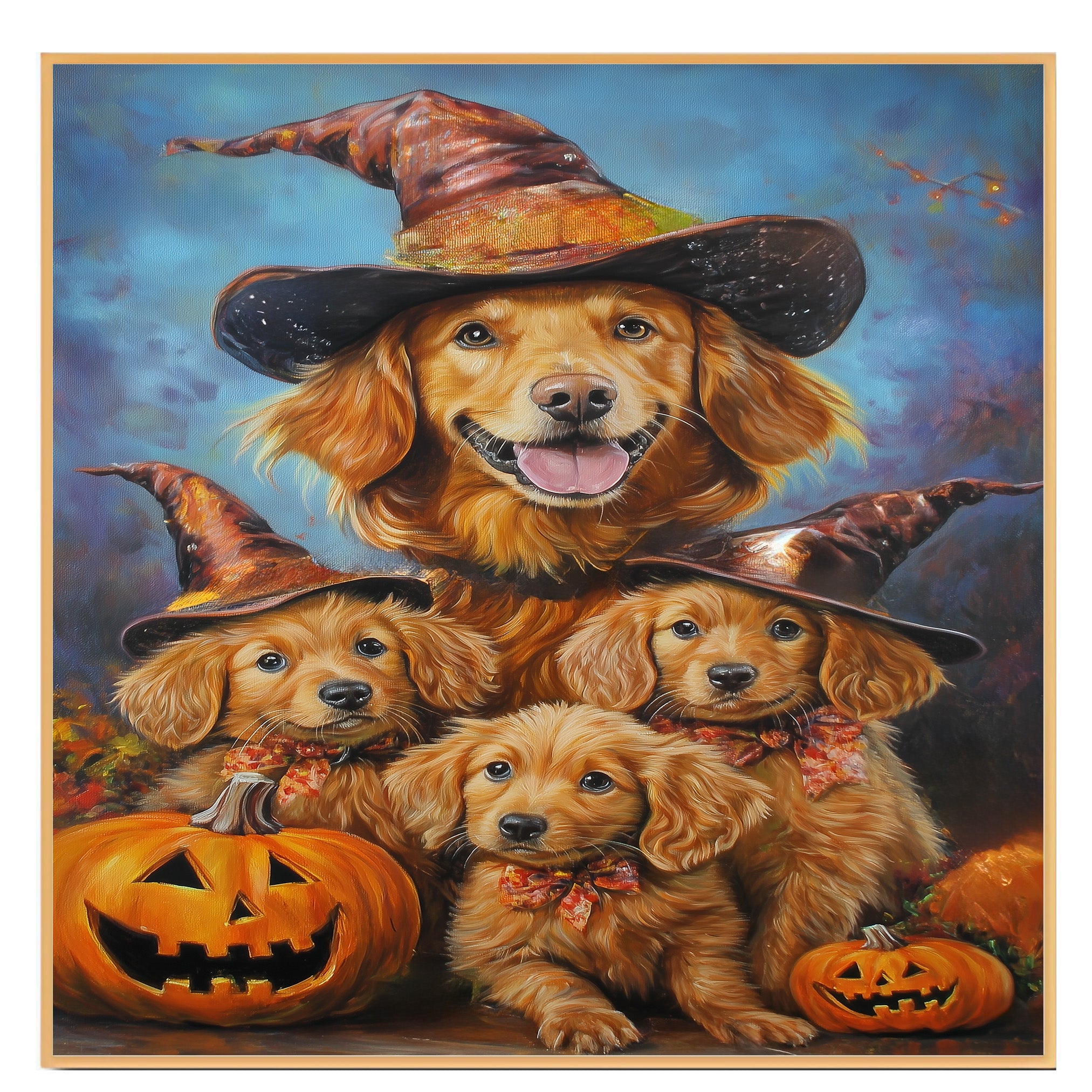 Nova Scotia Duck Tolling Retriever Halloween Canvas Wall Art with Pumpkins Rustic Fall Farmhouse Decor on Ready to Hang 1.5" Thick Canvas Wrap, Floating Framed Canvas, Flat Rolled Canvas