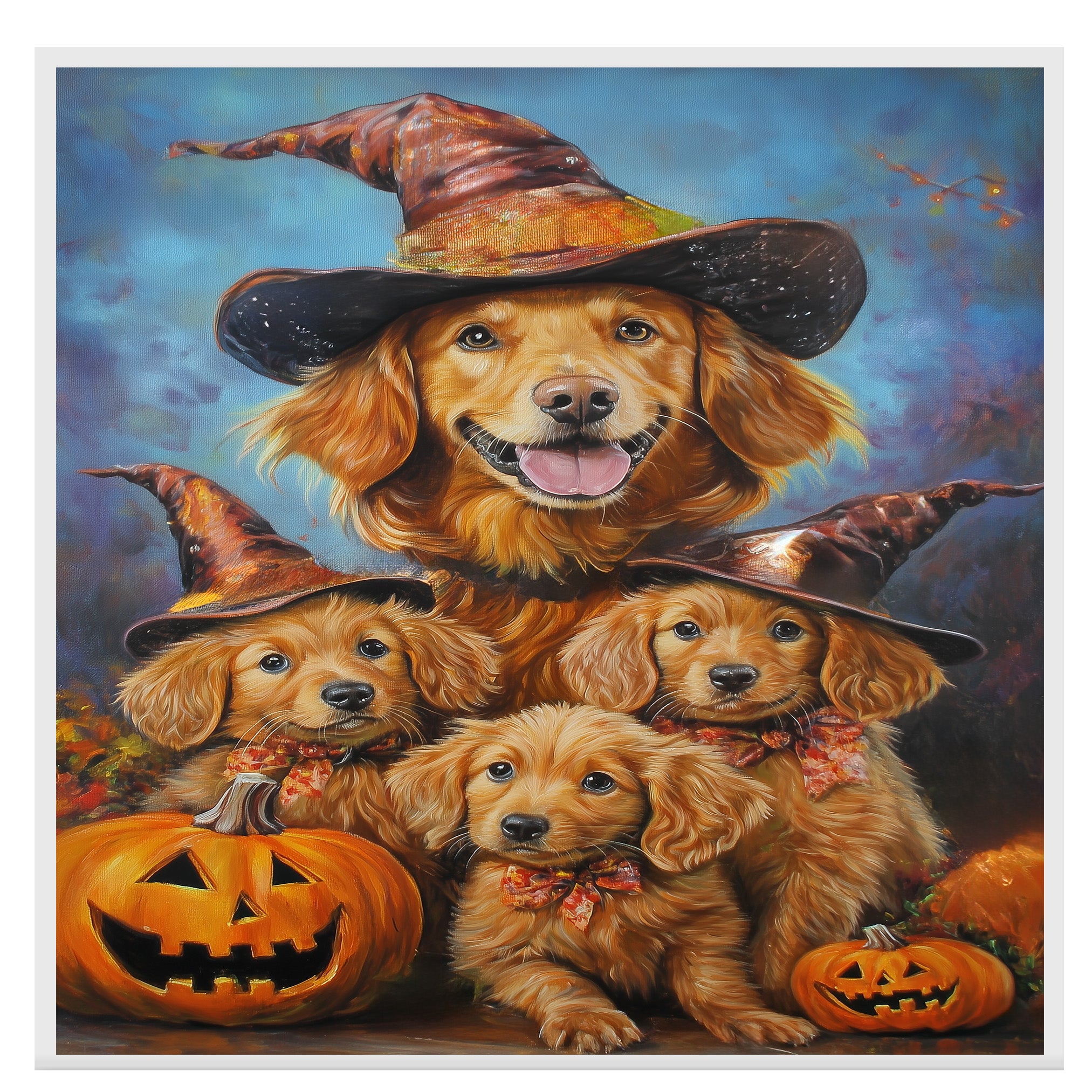 Nova Scotia Duck Tolling Retriever Halloween Canvas Wall Art with Pumpkins Rustic Fall Farmhouse Decor on Ready to Hang 1.5" Thick Canvas Wrap, Floating Framed Canvas, Flat Rolled Canvas