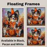 Fall Halloween Papillon Dog Canvas Artwork with Pumpkins Rustic Thanksgiving Wall Decor for Farmhouse and Pet Lovers on Ready to Hang 1.5" Thick Canvas Wrap, Floating Framed Canvas, Flat Rolled Canvas
