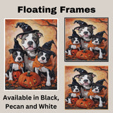 Pitbull Dog Halloween Canvas Wall Art with Pumpkins Autumn Home Decoration and Thanksgiving Gift for Pet Lovers on Ready to Hang 1.5" Thick Canvas Wrap, Floating Framed Canvas, Flat Rolled Canvas