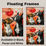 Pitbull Dog Couple Kissing with Hearts Playful Romantic Artwork for Dog Lovers and Cozy Rustic Decor on Ready to Hang 1.5" Thick Canvas Wrap, Floating Framed Canvas, Flat Rolled Canvas