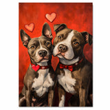 Pitbull Dog Couple with Hearts Romantic Pet Artwork for Dog Lovers and Cozy Rustic Home Decor on Ready to Hang 1.5" Thick Canvas Wrap, Floating Framed Canvas, Flat Rolled Canvas