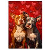 Pitbull Dog Couple with Red Heart Background Romantic Pet Artwork for Dog Lovers and Rustic Home Decor on Ready to Hang 1.5" Thick Canvas Wrap, Floating Framed Canvas, Flat Rolled Canvas