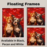 Pitbull Dog Couple with Red Heart Background Romantic Pet Artwork for Dog Lovers and Rustic Home Decor on Ready to Hang 1.5" Thick Canvas Wrap, Floating Framed Canvas, Flat Rolled Canvas
