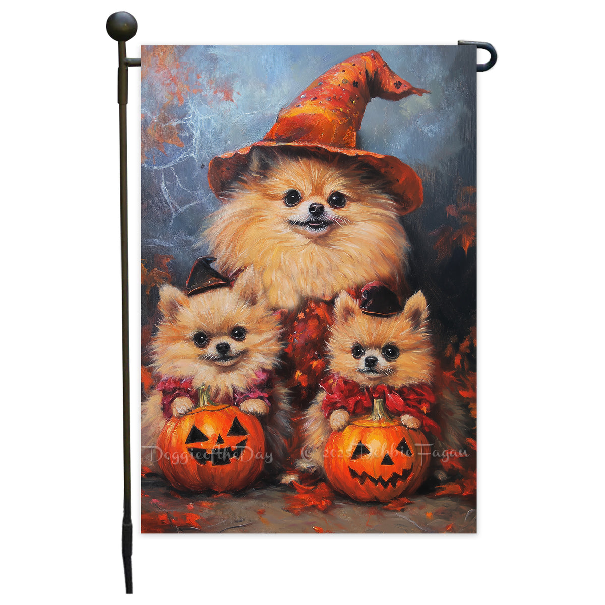 Pomeranian Halloween Fall Garden Flag for Outside Spooky Welcome Witch Hat Yard Flags for Pet Lover Fall Thanksgiving Farmhouse Decoration for Lawn Pathway