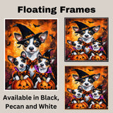 Rat Terrier Dog Halloween Canvas Wall Art with Pumpkins and Bats Rustic Fall Farmhouse Decor for Cozy Autumn Homes on Ready to Hang 1.5" Thick Canvas Wrap, Floating Framed Canvas, Flat Rolled Canvas