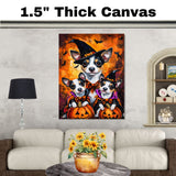 Rat Terrier Dog Halloween Canvas Wall Art with Pumpkins and Bats Rustic Fall Farmhouse Decor for Cozy Autumn Homes on Ready to Hang 1.5" Thick Canvas Wrap, Floating Framed Canvas, Flat Rolled Canvas