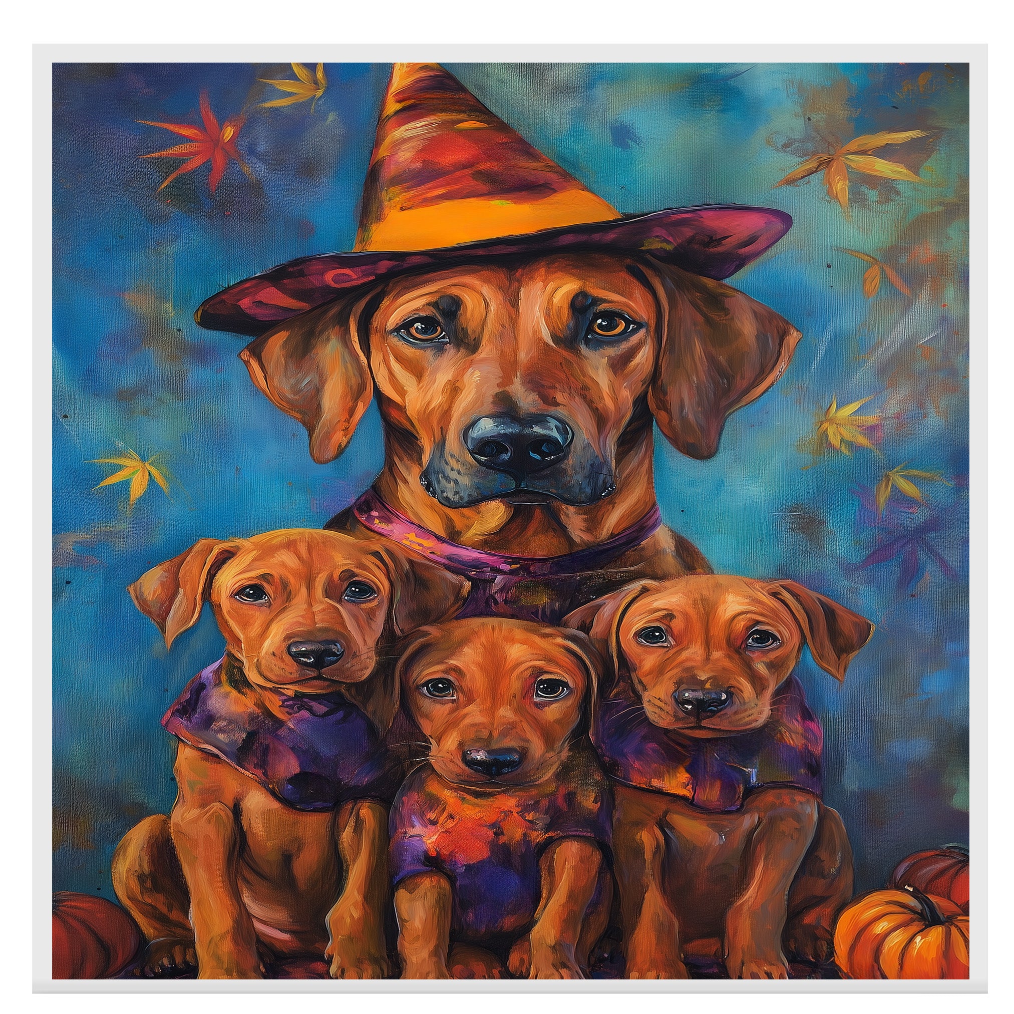 Rhodesian Ridgeback Halloween Wall Art Canvas with Pumpkins Fall Farmhouse Dog Decor for Living Room Autumn and Thanksgiving Gift on Ready to Hang 1.5" Thick Canvas Wrap, Floating Framed Canvas, Flat Rolled Canvas