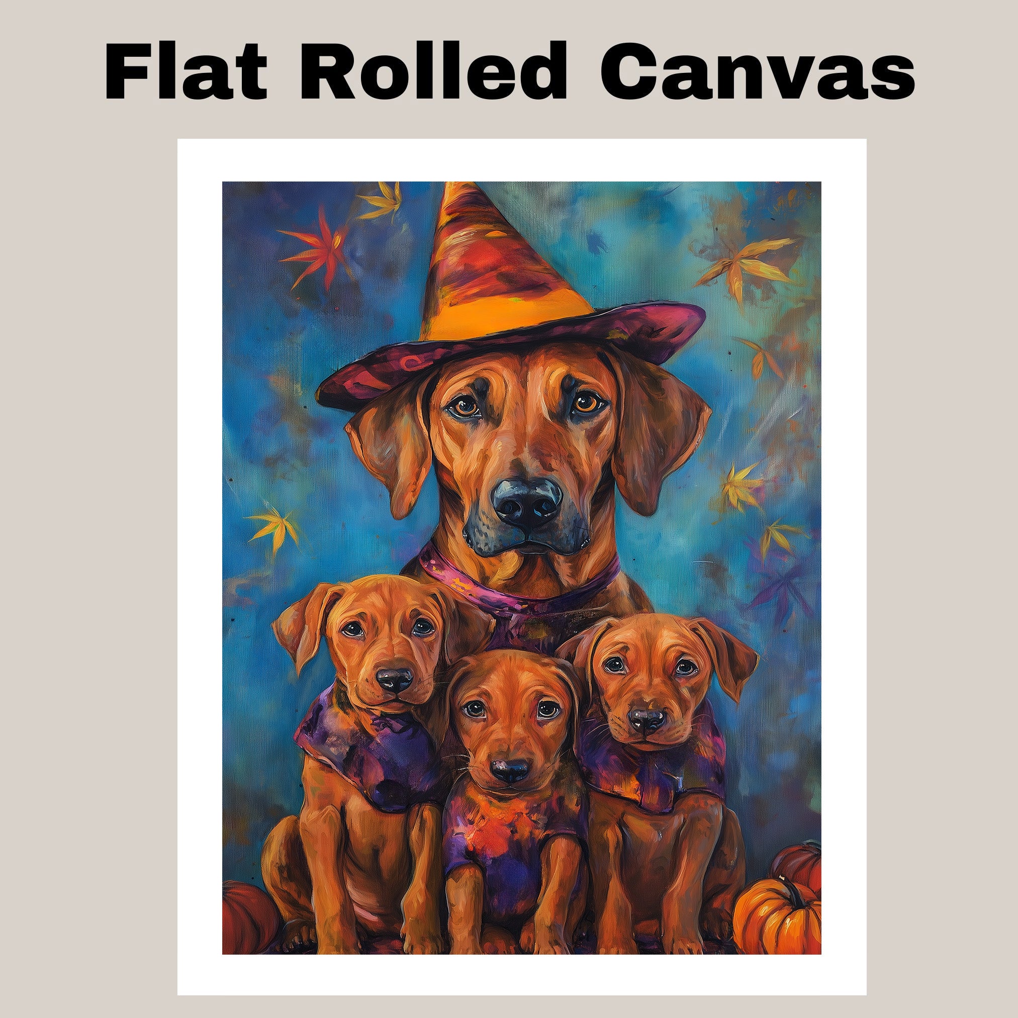 Rhodesian Ridgeback Halloween Wall Art Canvas with Pumpkins Fall Farmhouse Dog Decor for Living Room Autumn and Thanksgiving Gift on Ready to Hang 1.5" Thick Canvas Wrap, Floating Framed Canvas, Flat Rolled Canvas