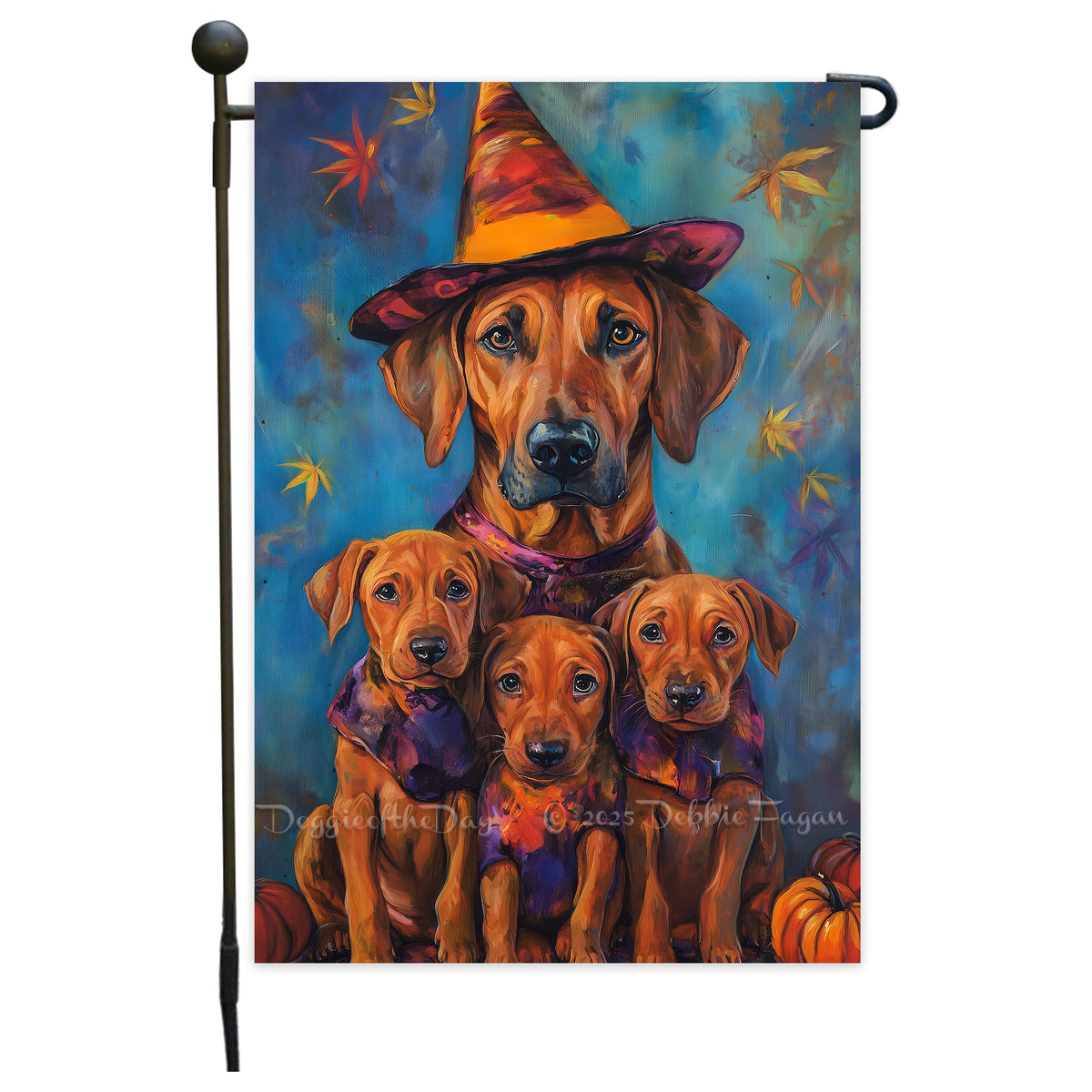 Rhodesian Ridgeback Dog Welcome Halloween Pumpkin Festive Witch Hat Banner for Porch Lawn Decoration for Fall Autumn Yard Flag Dog Lovers Party Pathway Decor