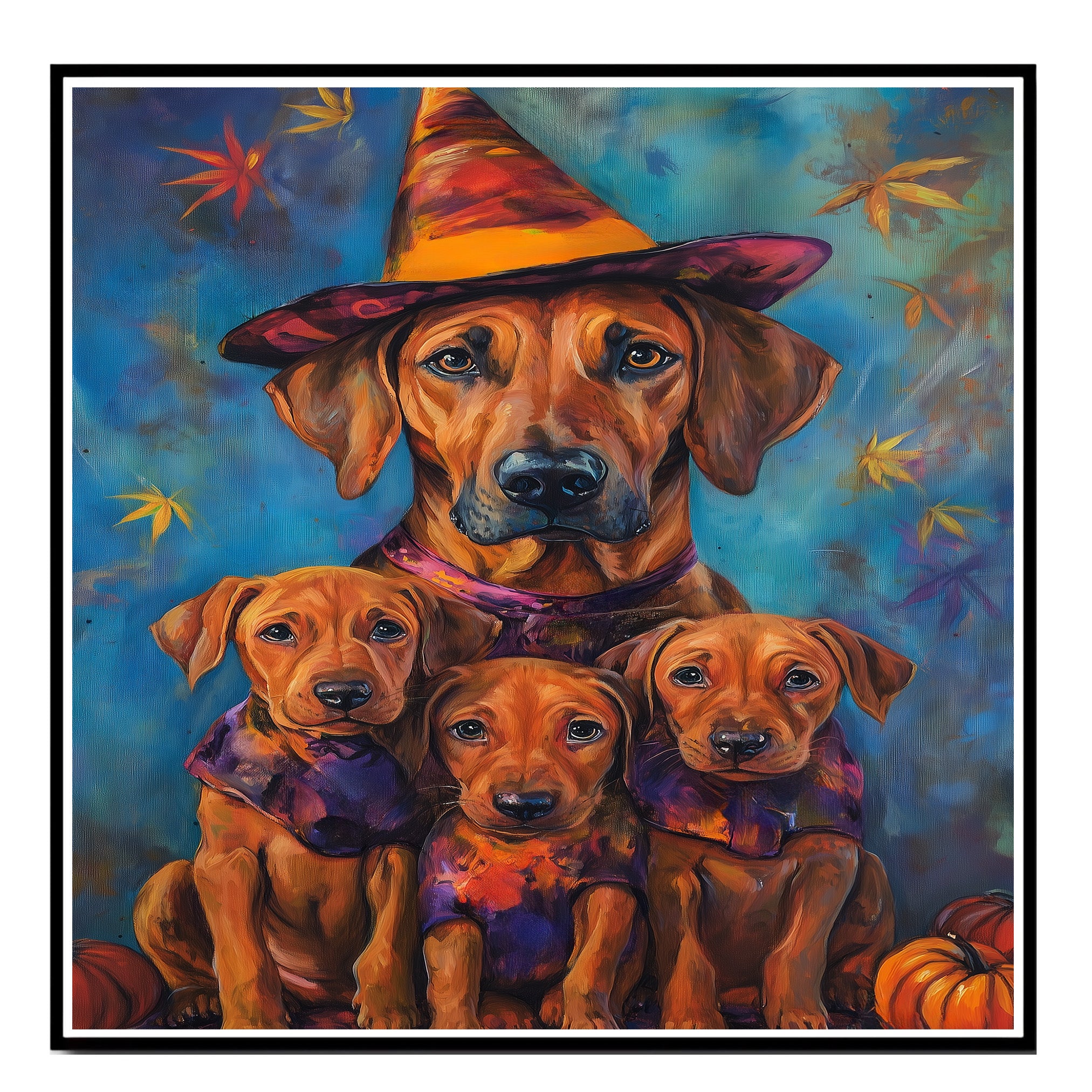 Rhodesian Ridgeback Halloween Wall Art Canvas with Pumpkins Fall Farmhouse Dog Decor for Living Room Autumn and Thanksgiving Gift on Ready to Hang 1.5" Thick Canvas Wrap, Floating Framed Canvas, Flat Rolled Canvas