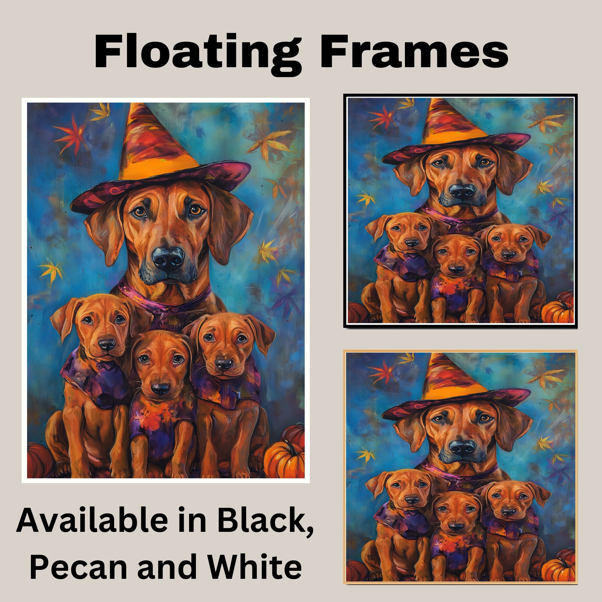 Rhodesian Ridgeback Halloween Wall Art Canvas with Pumpkins Fall Farmhouse Dog Decor for Living Room Autumn and Thanksgiving Gift on Ready to Hang 1.5" Thick Canvas Wrap, Floating Framed Canvas, Flat Rolled Canvas