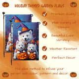 Samoyed Witch Hat Pumpkin Banner Yard Sign for Spooky Dog Halloween Garden Flag for Outside Lawn Rustic Forest Yard Banner Welcome Decorations Flag for Holiday